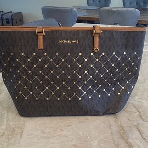 Michael Kors Brown and Gold Studded Tote